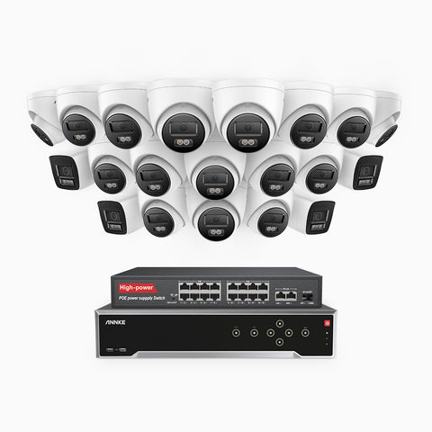 H800 - 4K 32 Channel PoE Security System with 4 Bullet & 16 Turret Cameras, Human & Vehicle Detection, Color & IR Night Vision, Built-in Mic, RTSP Supported, 16-Port PoE Switch Included