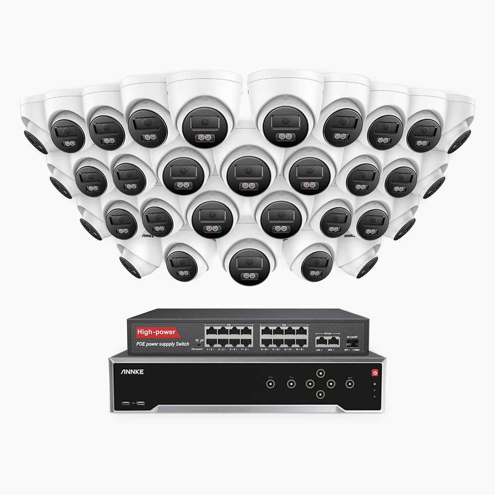H1200 - 4K 12MP 32 Channel 32 Cameras PoE Security System, Color & IR Night Vision, Human & Vehicle Detection, H.265+, Built-in Microphone, Max. 512 GB Local Storage, IP67