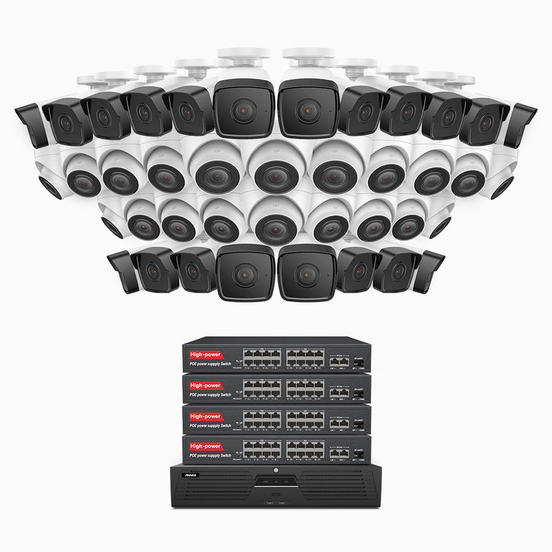 H500 - 3K 64 Channel PoE Security System with 20 Bullet & 20 Turret Cameras, EXIR 2.0 Night Vision, Built-in Mic & SD Card Slot, Works with Alexa, 16-Port PoE Switch Included ,IP67 Waterproof, RTSP Supported