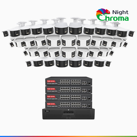NightChroma<sup>TM</sup> NDK800 – 4K 64 Channel Panoramic Dual Lens PoE Security System with 20 Bullet & 20 Turret Cameras, f/1.0 Super Aperture, Acme Color Night Vision, Active Siren and Strobe, Human & Vehicle Detection, Built-in Mic ,Two-Way Audio