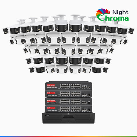 NightChroma<sup>TM</sup> NDK800 – 4K 64 Channel Panoramic Dual Lens PoE Security System with 24 Bullet & 24 Turret Cameras, f/1.0 Super Aperture, Acme Color Night Vision, Active Siren and Strobe, Human & Vehicle Detection, Built-in Mic ,Two-Way Audio