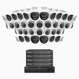 H800X - 4K 64 Channel PoE Security System with 20 Bullet & 20 Turret Cameras, 1/1.8'' BSI Sensor, f/1.6 Aperture (0.003 Lux), Siren & Strobe Alarm,Two-Way Audio, Human & Vehicle Detection, Perimeter Protection, All-Metal Housing