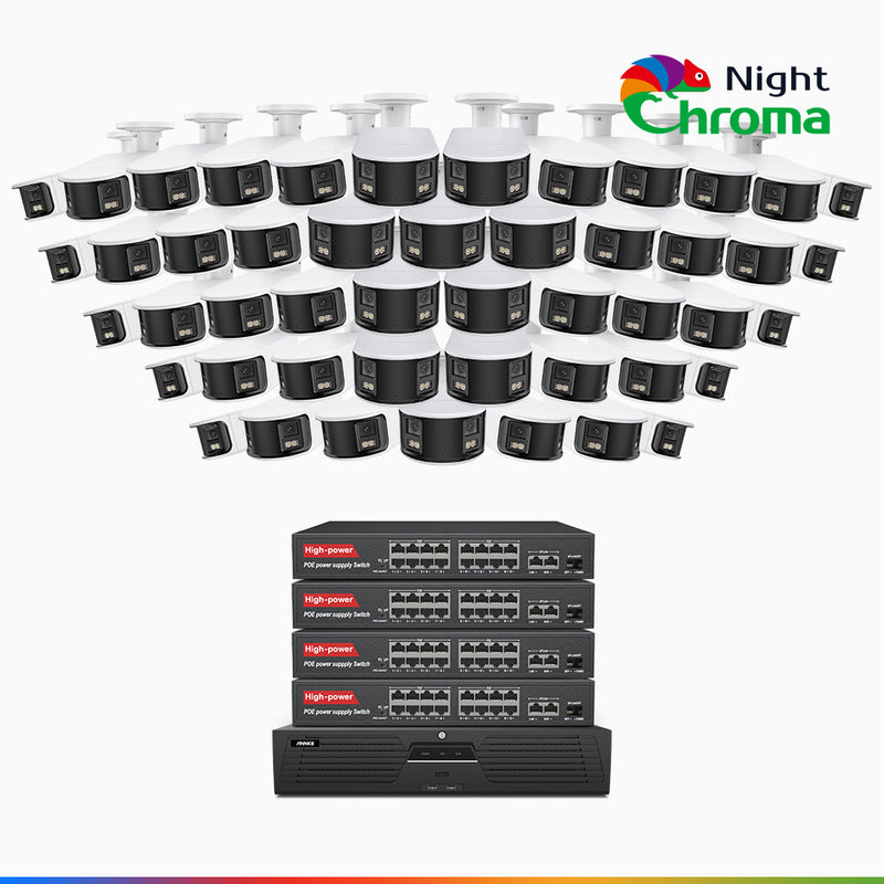 NightChroma<sup>TM</sup> NDK800 – 4K 64 Channel 48 Panoramic Dual Lens Cameras PoE Security System, f/1.0 Super Aperture, Acme Color Night Vision, Active Siren and Strobe, Human & Vehicle Detection, 2CH 4K Decoding Capability, Built-in Mic ,Two-Way Audio