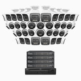 H1200 - 4K 12MP 64 Channel PoE Security System with 20 Bullet & 20 Turret Cameras, Color & IR Night Vision, Human & Vehicle Detection, H.265+, Built-in Microphone, Max. 512 GB Local Storage, IP67