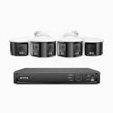 FDH800 - 8 Channel PoE Security System with 4 X 8MP UHD Dual Lens Cameras, 180° Panoramic View, Smart Dual Light Night Vision, Two-Way Audio, Active Siren & Alarm, Human & Vehicle Detection, IP67