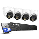 ANNKE H500 3K 5MP PoE Security Camera System, 4X 3K 5MP Outdoor IP Cams, Red and Blue Light Alarm, AI Detection, 8CH NVR with 2TB HDD for 24/7 Recording, Two-Way Audio, Color Night Vision, IP67