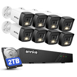 ANNKE H500 3K 5MP Poe Security Camera System, 8CH H.265+ NVR with 2TB HDD, 8pcs Wired Outdoor Bullet IP Camera with Red & Blue Light and Audio Alarm, Human/Vehicle Detection, Two-Way Audio, IP67