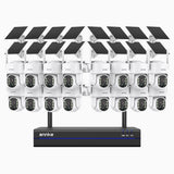 WBS400 - 4MP 16 Channel 16 Battery Cameras Outdoor Wireless NVR Security System, 2.4G & 5.8G Dual-Band WiFi, Motion Detection, Two-Way Audio, Battery & Solar Powered, 270° Pan & 90° Tilt, Cloud & Max. 256 GB Local Storage, Works with Alexa