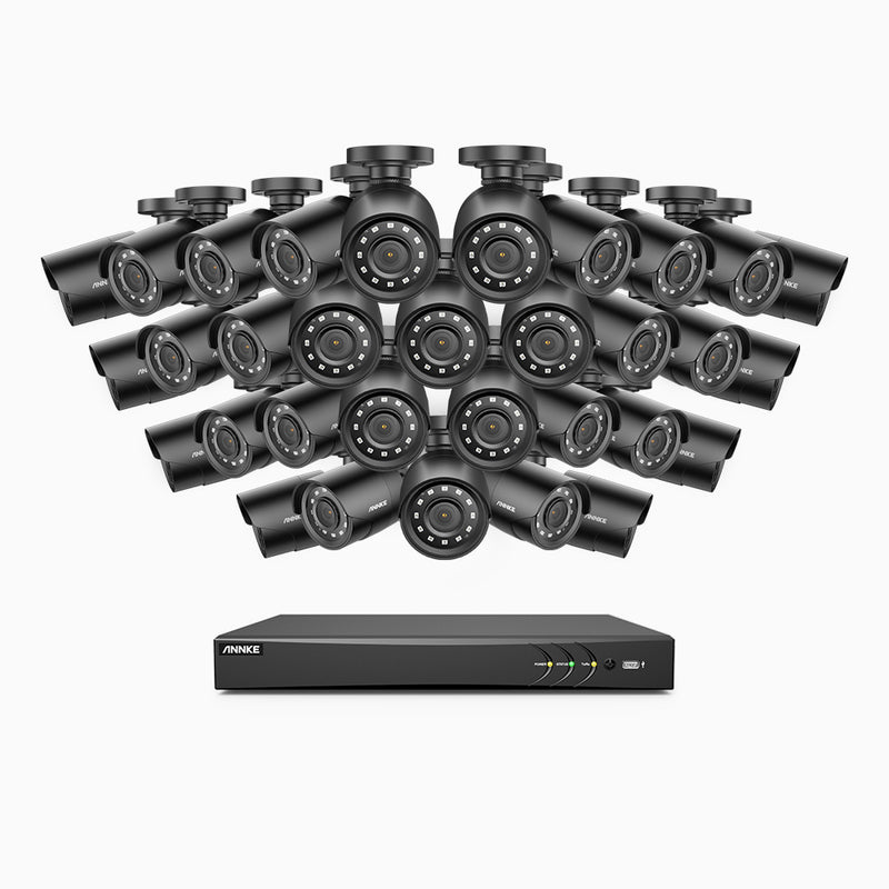 E200 – 1080p 32 Channel 32 Cameras Outdoor Wired Security CCTV System, Smart DVR with Human & Vehicle Detection, H.265+, 100 ft Infrared Night Vision
