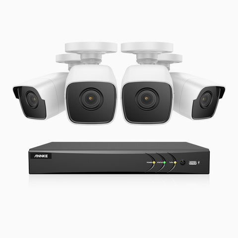 E500 – 5MP 8 Channel 4 Cameras Outdoor Wired Security System, Smart DVR with Human & Vehicle Detection, 100 ft Infrared Night Vision, IP67 Weatherproof