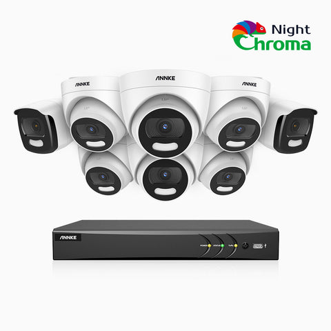NightChroma<sup>TM</sup> NCK400 - 4MP 16 Channel PoE Security System with 2 Bullet & 6 Turret Cameras, Acme Color Night Vision, f/1.0 Super Aperture, Active Alignment, Built-in Microphone, IP67