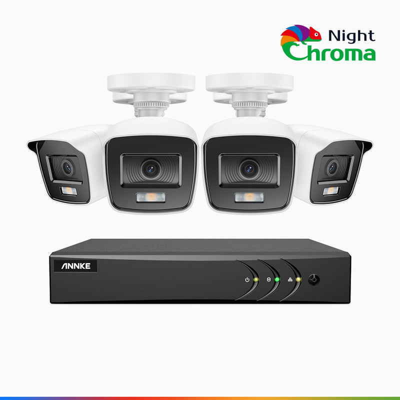 NightChroma<sup>TM</sup> NAK200 - 1080P 4 Channel 4 Cameras Wired CCTV System, Acme Color Night Vision, f/1.0 Super Aperture, 0.001 Lux, 121° FoV, Active Alignment
