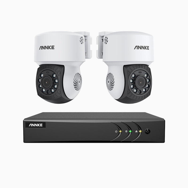 APTK200 - 1080p 4 Channel 2 Cameras Outdoor Wired Security CCTV System, 350° Pan & 90° Tilt, 100 ft IR Night Vision, IP65 Weatherproof