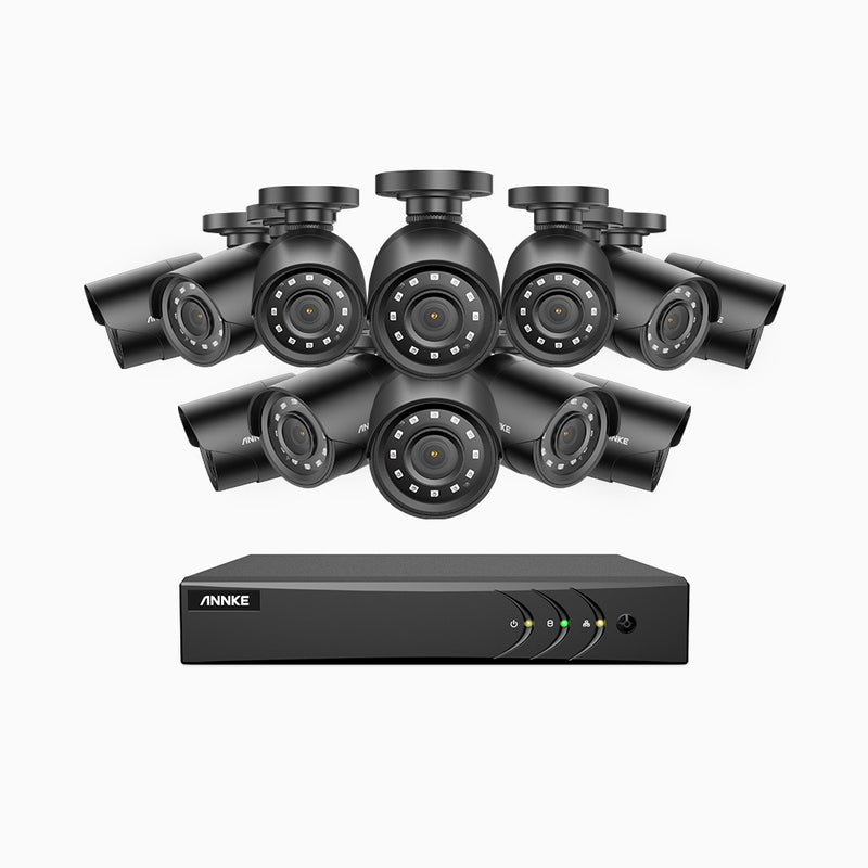 E200 – 1080p 16 Channel 12 Cameras Outdoor Wired Security CCTV System, Smart DVR with Human & Vehicle Detection, H.265+, 100 ft Infrared Night Vision