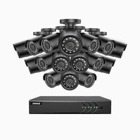 E200 – 1080p 16 Channel 16 Cameras Outdoor Wired Security CCTV System, Smart DVR with Human & Vehicle Detection, H.265+, 100 ft Infrared Night Vision