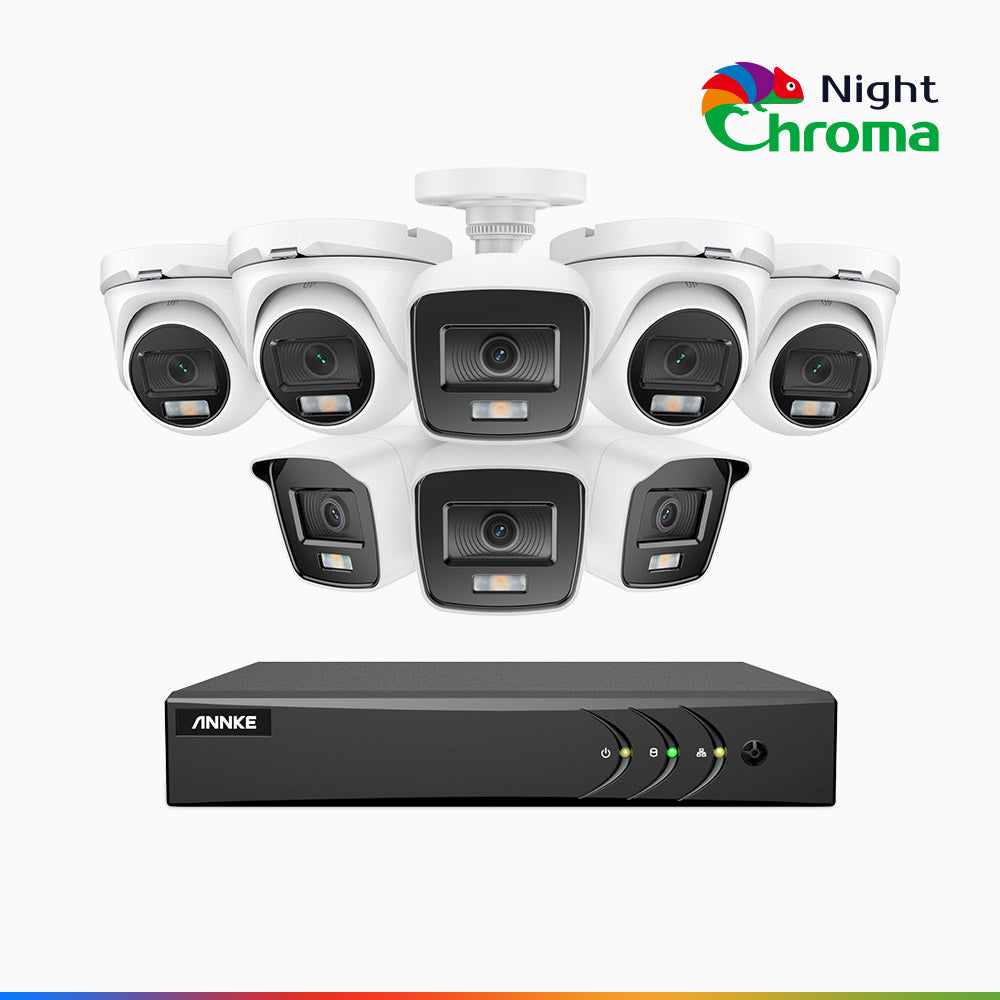NightChroma<sup>TM</sup> NAK200 - 1080P 16 Channel Wired CCTV System with 4 Bullet & 4 Turret Cameras, Acme Colour Night Vision, f/1.0 Super Aperture, 0.001 Lux, 121° FoV, Active Alignment