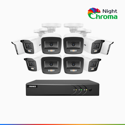 NightChroma<sup>TM</sup> NAK200 - 1080P 16 Channel 10 Cameras Wired CCTV System, Acme Color Night Vision, f/1.0 Super Aperture, 0.001 Lux, 121° FoV, Active Alignment