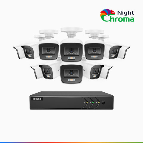 NightChroma<sup>TM</sup> NAK200 - 1080P 16 Channel 12 Cameras Wired CCTV System, Acme Color Night Vision, f/1.0 Super Aperture, 0.001 Lux, 121° FoV, Active Alignment