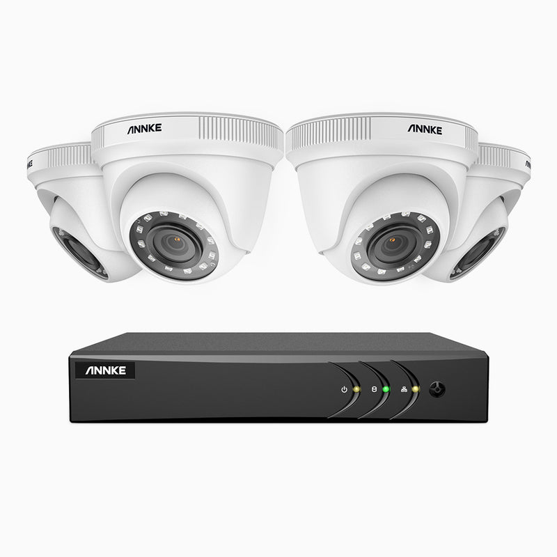 E200 – 1080p 8 Channel 4 Cameras Outdoor Wired Security CCTV System, Smart DVR with Human & Vehicle Detection, H.265+, 100 ft Infrared Night Vision