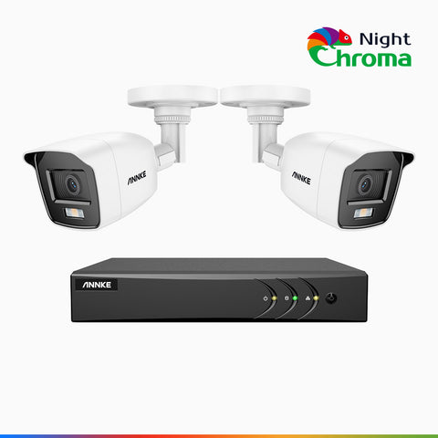 NightChroma<sup>TM</sup> NAK200 - 1080P 8 Channel 2 Cameras Wired CCTV System, Acme Color Night Vision, f/1.0 Super Aperture, 0.001 Lux, 121° FoV, Active Alignment