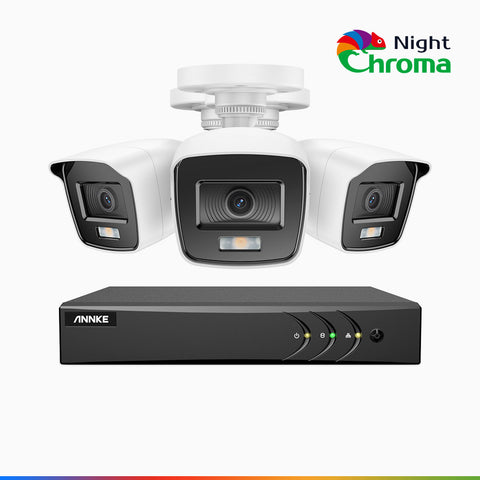 NightChroma<sup>TM</sup> NAK200 - 1080P 8 Channel 3 Cameras Wired CCTV System, Acme Color Night Vision, f/1.0 Super Aperture, 0.001 Lux, 121° FoV, Active Alignment