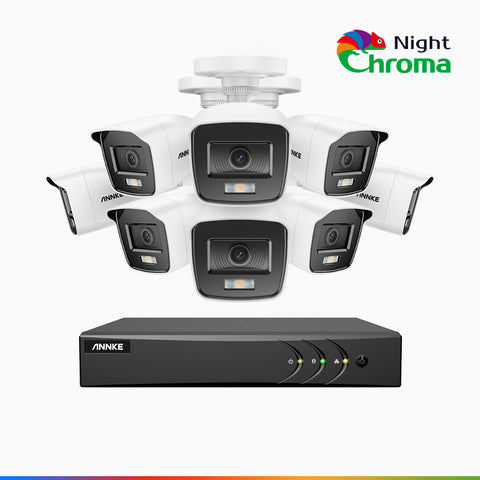 NightChroma<sup>TM</sup> NAK200 - 1080P 8 Channel 8 Cameras Wired CCTV System, Acme Color Night Vision, f/1.0 Super Aperture, 0.001 Lux, 121° FoV, Active Alignment