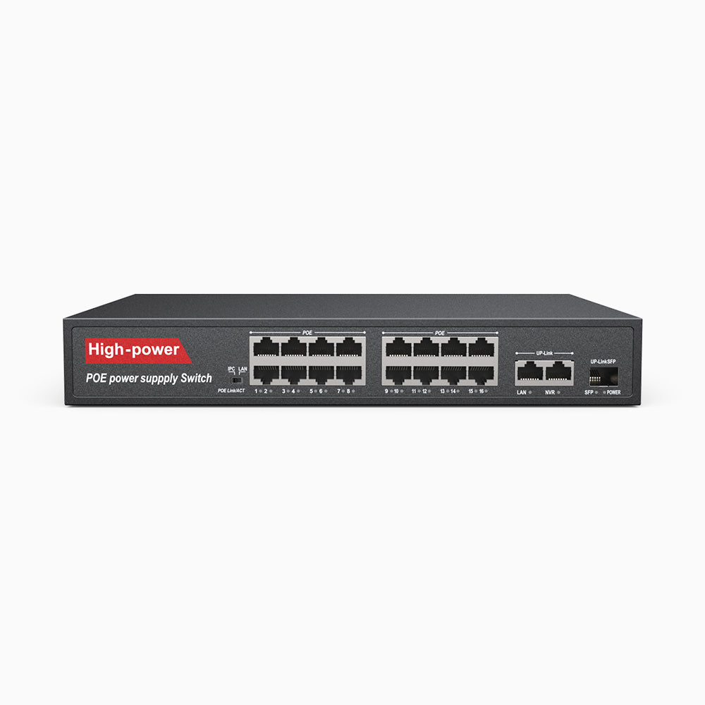 16-Port Gigabit Ethernet PoE Switch with Metal Casing, Desktop or Wall