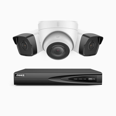 H500 - 3K 4 Channel PoE Security System with 2 Bullet & 1 Turret Cameras, EXIR 2.0 Night Vision, Built-in Mic & SD Card Slot, Works with Alexa ,IP67 Waterproof, RTSP Supported