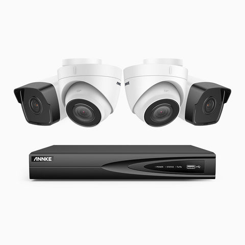 H500 - 3K 4 Channel PoE Security System with 2 Bullet & 2 Turret Cameras, EXIR 2.0 Night Vision, Built-in Mic & SD Card Slot, Works with Alexa ,IP67 Waterproof, RTSP Supported