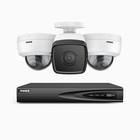 H500 - 3K 4 Channel PoE Security System with 1 Bullet & 2 Dome Cameras, EXIR 2.0 Night Vision, Built-in Mic & SD Card Slot, Works with Alexa ,IP67 Waterproof, RTSP Supported