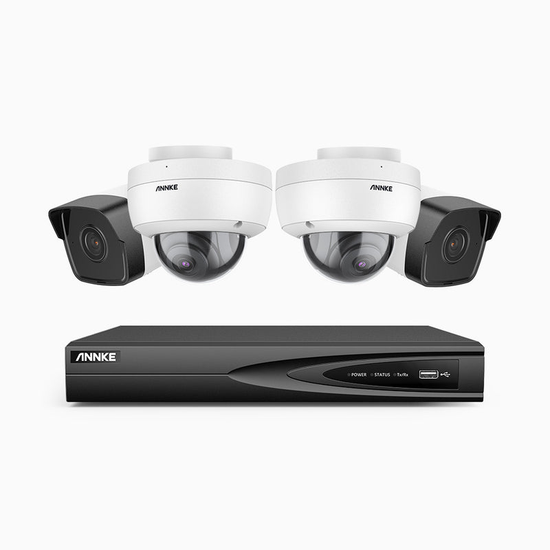 H500 - 3K 4 Channel PoE Security System with 2 Bullet & 2 Dome Cameras, EXIR 2.0 Night Vision, Built-in Mic & SD Card Slot, Works with Alexa ,IP67 Waterproof, RTSP Supported