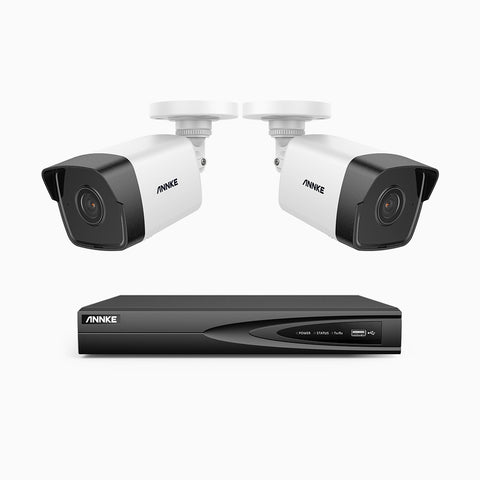 H500 - 3K 4 Channel 2 Cameras PoE Security System, EXIR 2.0 Night Vision, Built-in Mic & SD Card Slot, RTSP Supported ,IP67 Waterproof, RTSP Supported