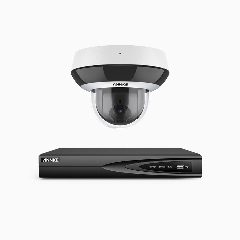 HCZ504 - 4 Channel 1 Camera PTZ PoE Security System, 3K Super HD, 4X Optical Zoom, IK10 Vandal-Resistant, 2.8-12 mm Lens, Intelligent Behavior Analysis, Color Night Vision & Anti-Fog
