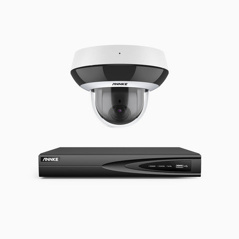HCZ504 - 4 Channel 1 Camera PTZ PoE Security System, 3K Super HD, 4X Optical Zoom, IK10 Vandal-Resistant, 2.8-12 mm Lens, Intelligent Behavior Analysis, Color Night Vision & Anti-Fog