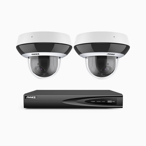 HCZ400 - 4 Channel 2 Cameras PTZ PoE Security System, 4MP Super HD, 4X Optical Zoom, IK10 Vandal-Resistant, 2.8-12 mm Lens, Intelligent Behavior Analysis, Color Night Vision & Anti-Fog