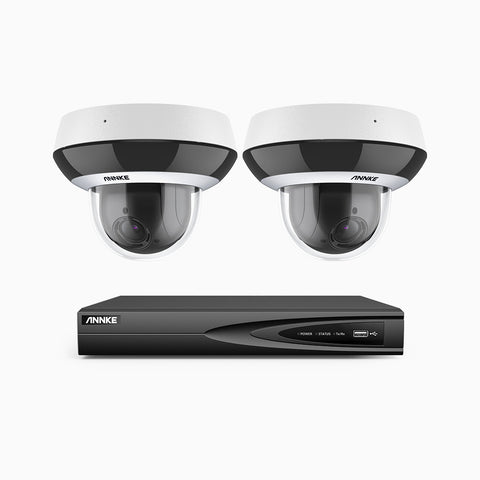 HCZ504 - 4 Channel 2 Cameras PTZ PoE Security System, 3K Super HD, 4X Optical Zoom, IK10 Vandal-Resistant, 2.8-12 mm Lens, Intelligent Behavior Analysis, Color Night Vision & Anti-Fog