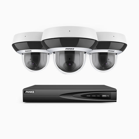 HCZ400 - 4 Channel 3 Cameras PTZ PoE Security System, 4MP Super HD, 4X Optical Zoom, IK10 Vandal-Resistant, 2.8-12 mm Lens, Intelligent Behavior Analysis, Color Night Vision & Anti-Fog