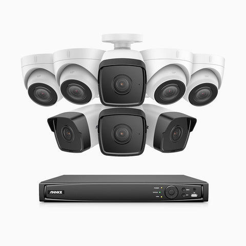H500 - 3K 16 Channel PoE Security System with 4 Bullet & 4 Turret Cameras, EXIR 2.0 Night Vision, Built-in Mic & SD Card Slot, Works with Alexa ,IP67 Waterproof, RTSP Supported