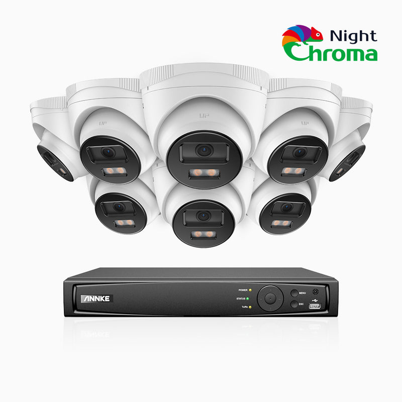 NightChroma<sup>TM</sup> NCK400 - 4MP 16 Channel 8 Cameras PoE Security System, Acme Color Night Vision, f/1.0 Super Aperture, Active Alignment, Built-in Microphone, IP67