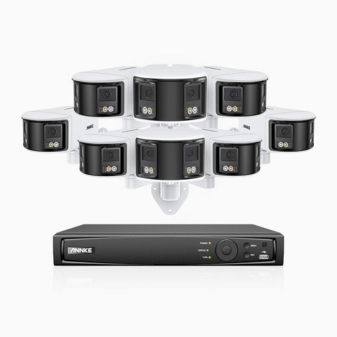 FDH600 - 16 Channel PoE Security System with 8 Dual Lens Cameras, 6MP Resolution, 180° Ultra Wide Angle, f/1.2 Super Aperture, Built-in Microphone, Active Siren & Alarm, Human & Vehicle Detection