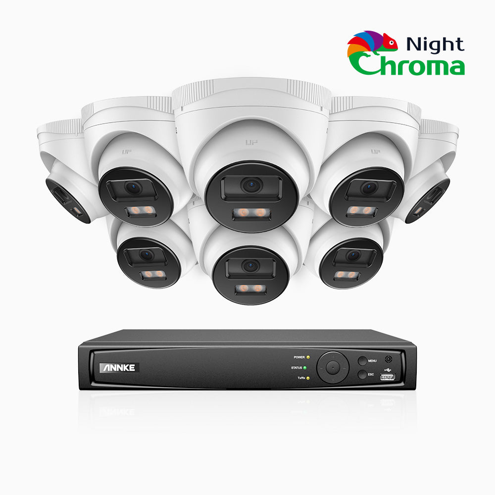 NightChroma<sup>TM</sup> NCK500 - 3K 8 Channel 8 Cameras PoE Security System, Acme Color Night Vision, f/1.0 Super Aperture, Active Alignment, Built-in Microphone, IP67 , All-Metal Housing