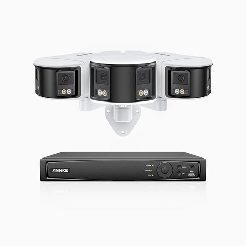 FDH600 - 8 Channel PoE Security System with 3 Dual Lens Cameras, 6MP Resolution, 180° Ultra Wide Angle, f/1.2 Super Aperture, Built-in Microphone, Active Siren & Alarm, Human & Vehicle Detection