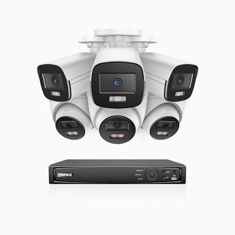 NightChroma<sup>TM</sup> NCK500 - 3K 8 Channel PoE Security System with 3 Bullet & 3 Turret Cameras, Acme Color Night Vision, f/1.0 Super Aperture, Active Alignment, Built-in Microphone, IP67