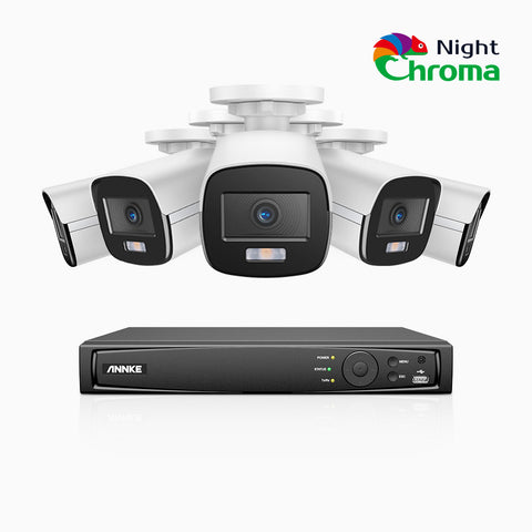 NightChroma<sup>TM</sup> NCK400 - 4MP 8 Channel 5 Cameras PoE Security System, Acme Color Night Vision, f/1.0 Super Aperture, Active Alignment, Built-in Microphone, IP67