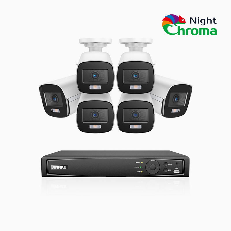 NightChroma<sup>TM</sup> NCK500 - 3K 8 Channel 6 Cameras PoE Security System, Acme Color Night Vision, f/1.0 Super Aperture, Active Alignment, Built-in Microphone, IP67