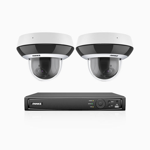 HCZ504 - 8 Channel 2 Cameras PTZ PoE Security System, 3K Super HD, 4X Optical Zoom, IK10 Vandal-Resistant, 2.8-12 mm Lens, Intelligent Behavior Analysis, Color Night Vision & Anti-Fog