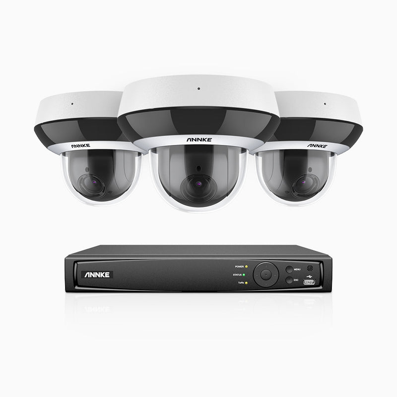 HCZ400 - 8 Channel 3 Cameras PTZ PoE Security System, 4MP Super HD, 4X Optical Zoom, IK10 Vandal-Resistant, 2.8-12 mm Lens, Intelligent Behavior Analysis, Color Night Vision & Anti-Fog