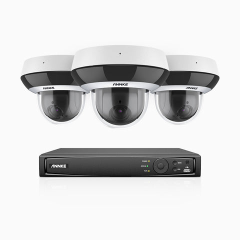 HCZ504 - 8 Channel 3 Cameras PTZ PoE Security System, 3K Super HD, 4X Optical Zoom, IK10 Vandal-Resistant, 2.8-12 mm Lens, Intelligent Behavior Analysis, Color Night Vision & Anti-Fog