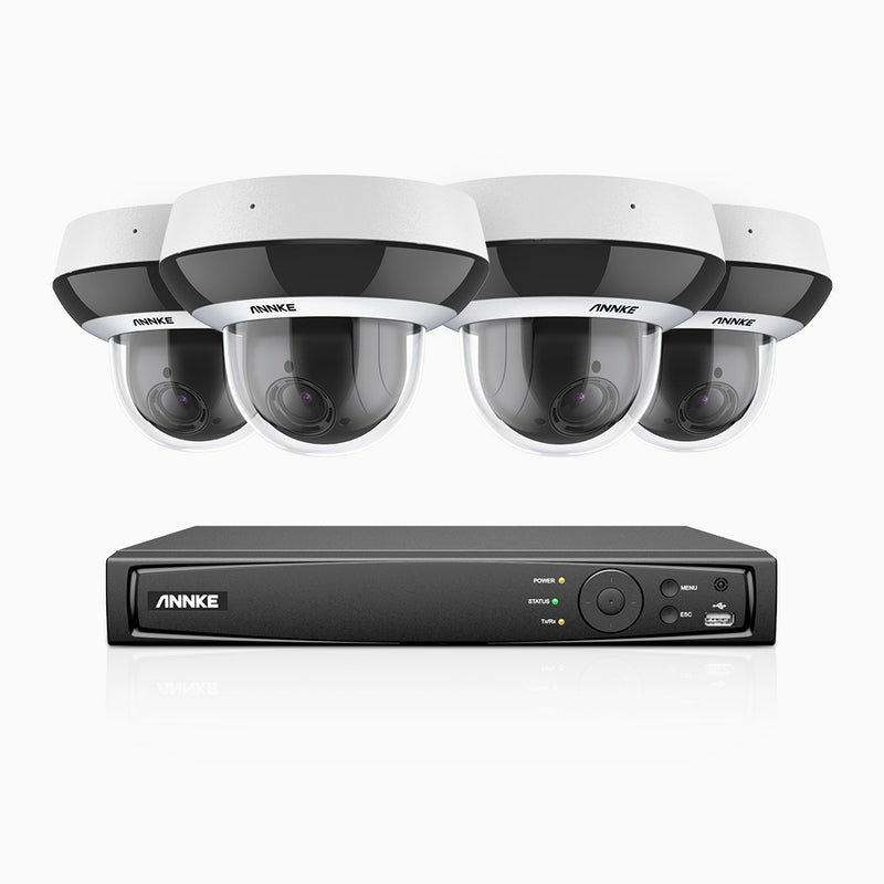 HCZ400 - 8 Channel 4 Cameras PTZ PoE Security System, 4MP Super HD, 4X Optical Zoom, IK10 & IP67, 2.8-12 mm Lens, Intelligent Behavior Analysis, Color Night Vision & Anti-Fog