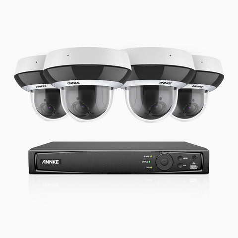 HCZ504 - 8 Channel 4 Cameras PTZ PoE Security System, 3K Super HD, 4X Optical Zoom, IK10 & IP67, 2.8-12 mm Lens, Intelligent Behavior Analysis, Color Night Vision & Anti-Fog